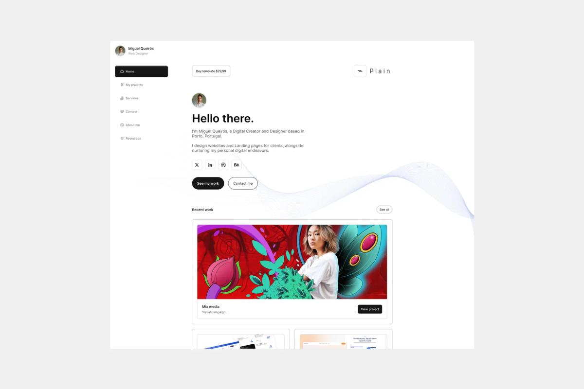 Plain - Portfolio website for Framer