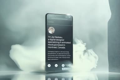 Mockup of an Iphone 15 Pro in a minimalist environment surrounded by smoke