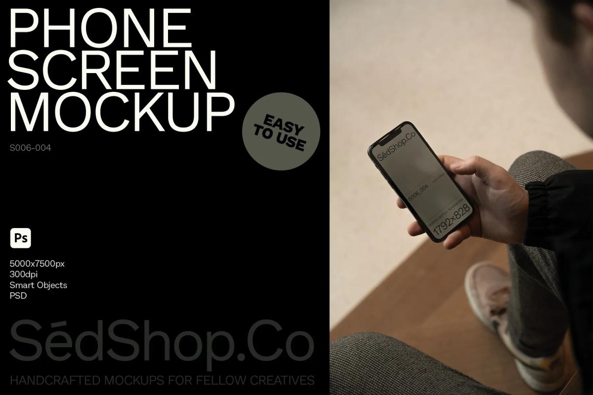 Phone screen mockup showing a person holding a smartphone with branding displayed, emphasizing ease of use and customization.