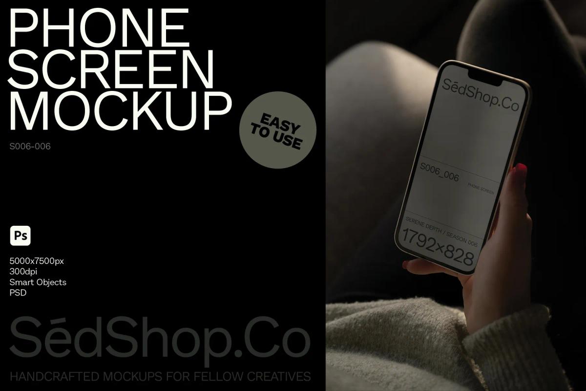 Phone screen mockup showing a person holding a smartphone with branding displayed, emphasizing ease of use and customization in a relaxed setting.