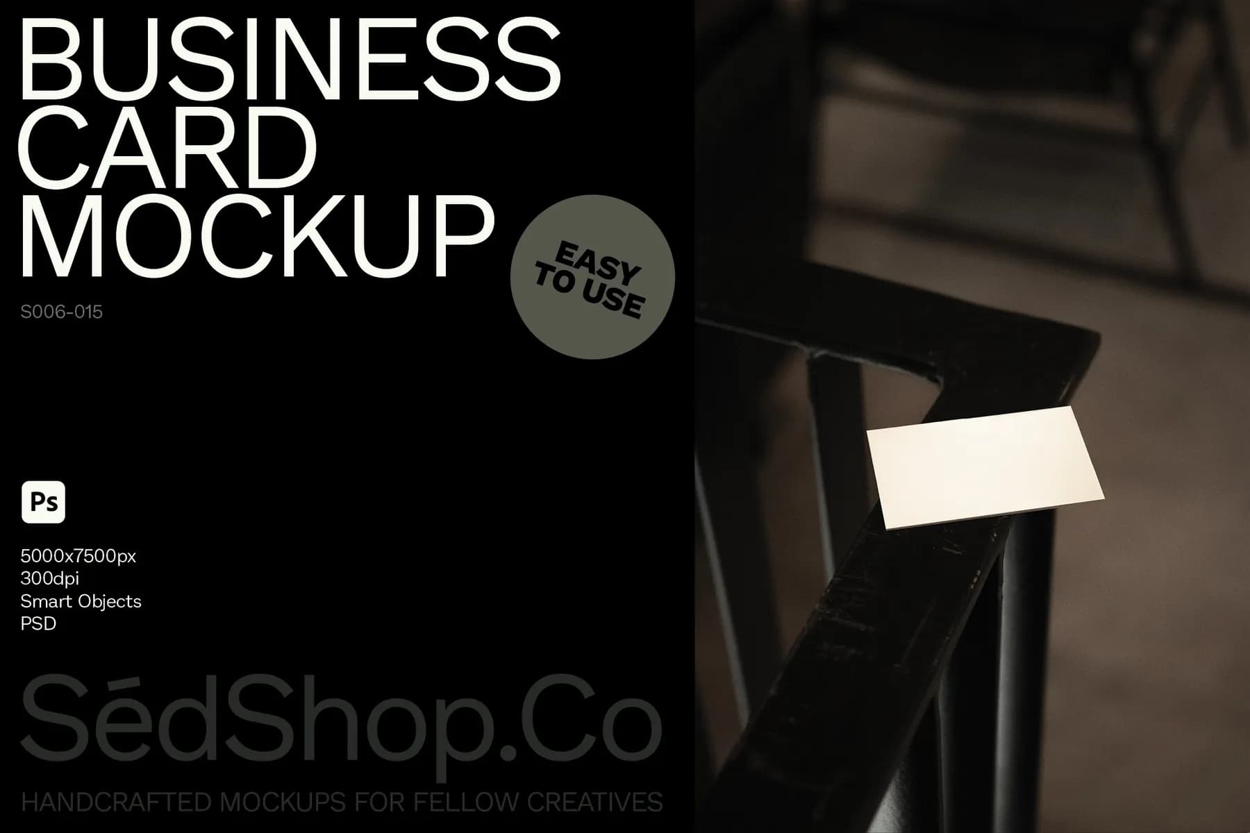 Blank business card mockup placed on a dark metal surface, highlighting customization possibilities.