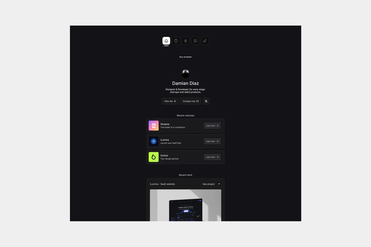 Diaz - Personal website template for Framer.