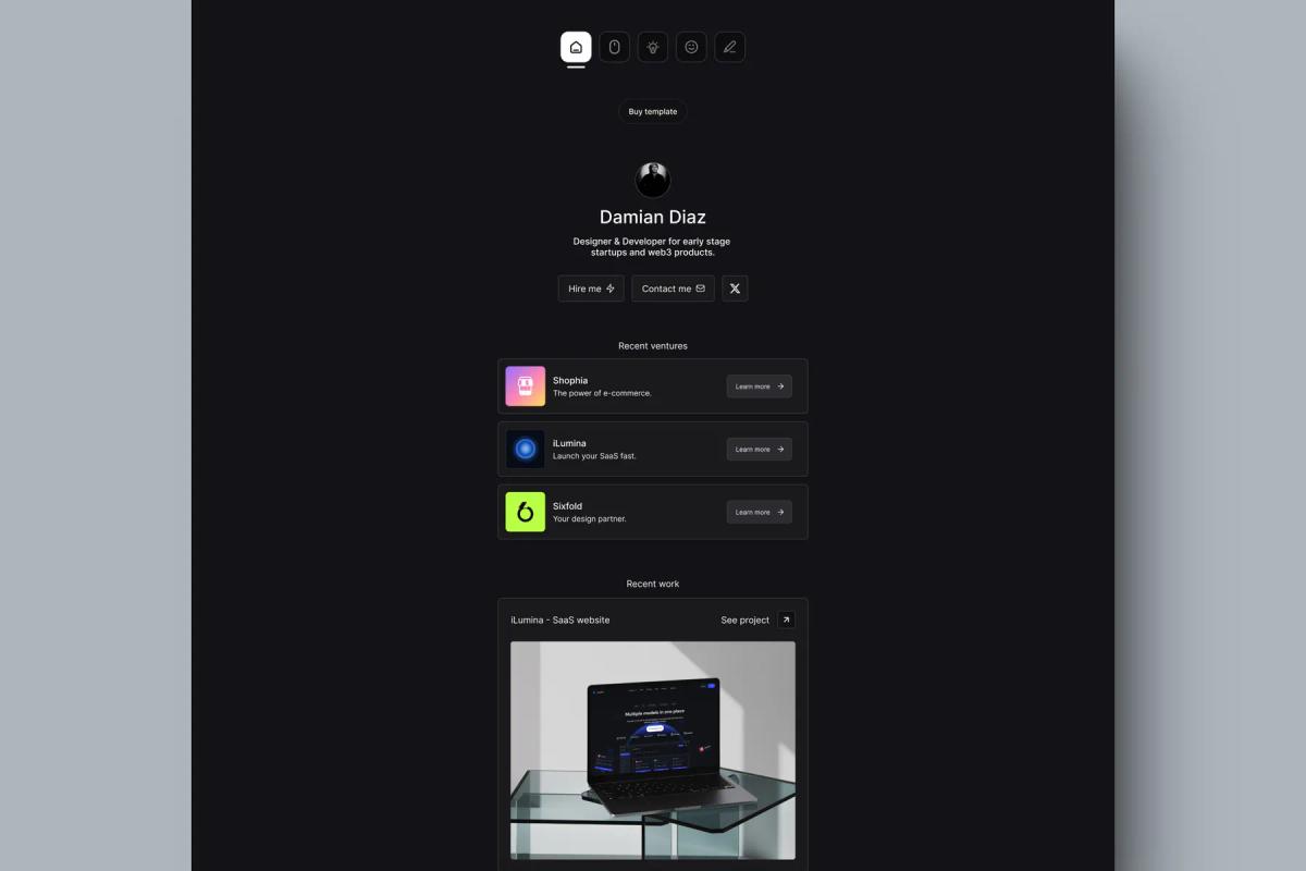 Diaz - Personal website template for Framer.