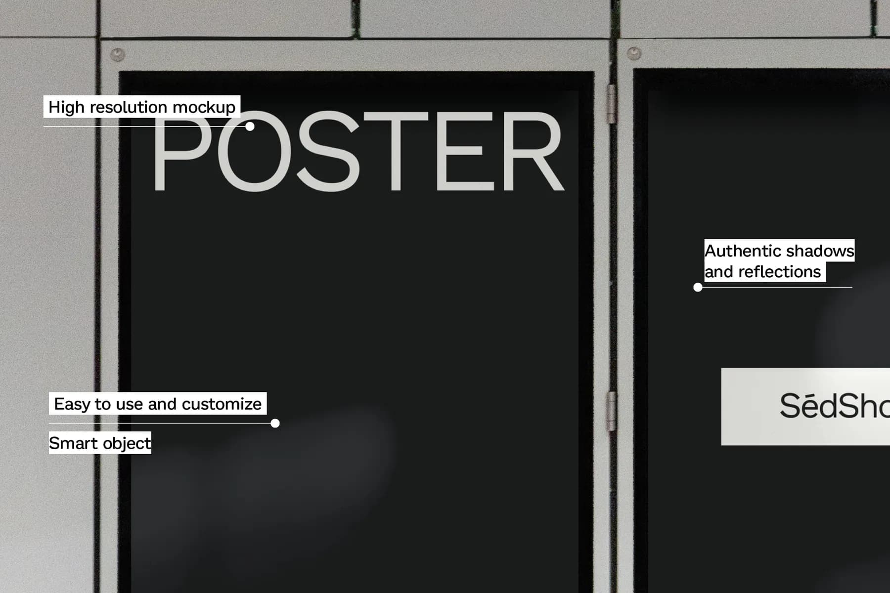 Close-up of high-resolution A-size poster mockup, highlighting customizable areas with authentic shadows.
