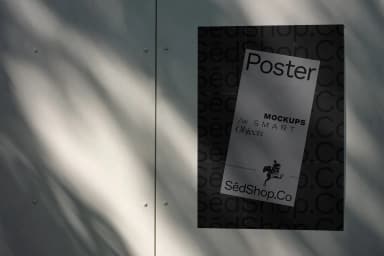 Black and white poster mockup on a dark SedShop.Co background, with soft shadow effects on a concrete wall.