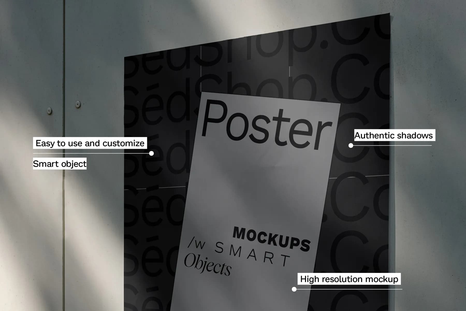 High-resolution poster mockup featuring customizable smart objects and realistic shadow reflections on a dark background.