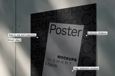 High-resolution poster mockup featuring customizable smart objects and realistic shadow reflections on a dark background.