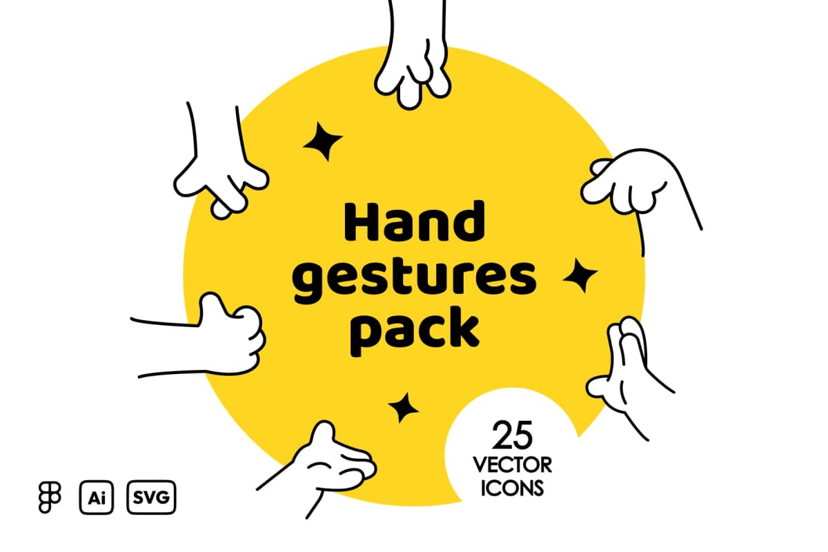 Hand gestures pack - 25 drawn illustrations. Hand icons. Hands icon set.