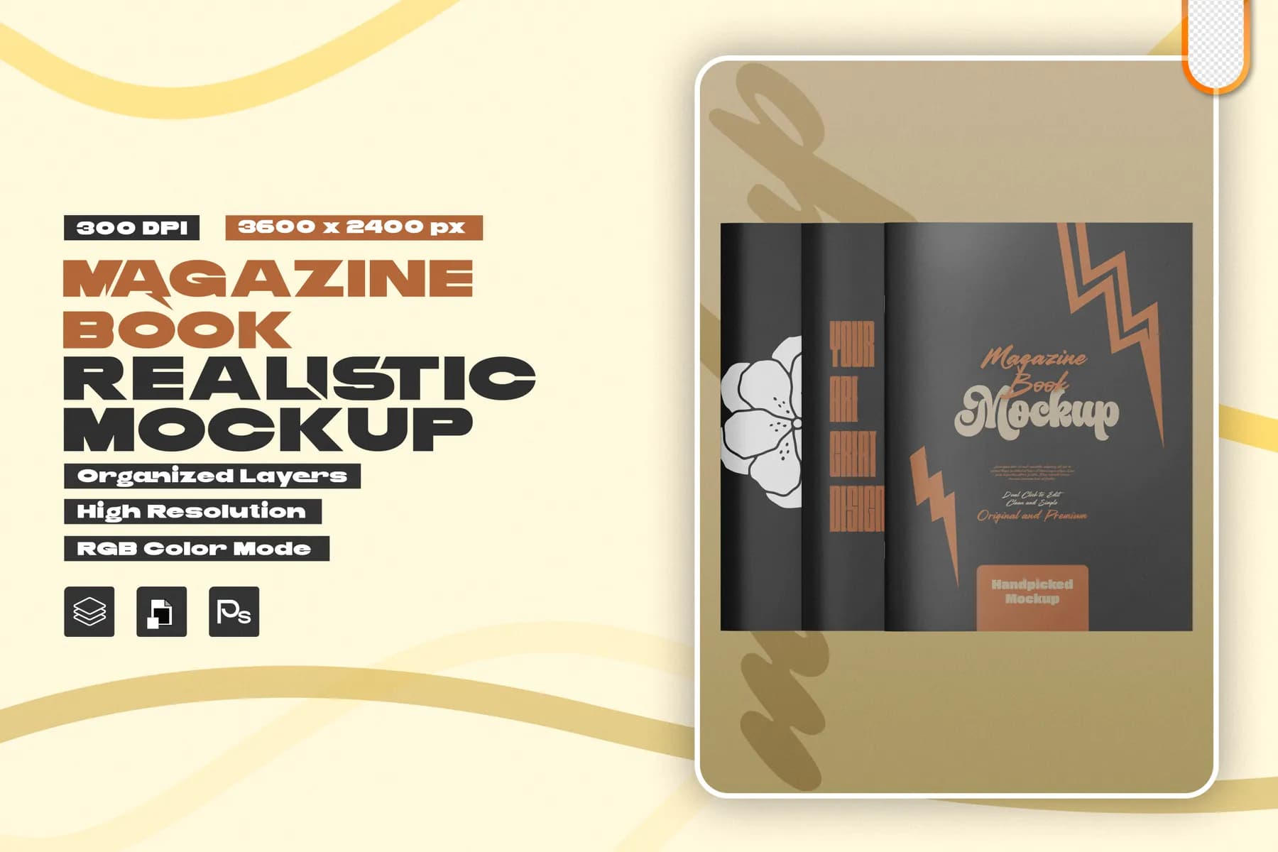 A4 magazine mockup front view with customizable design and smart objects