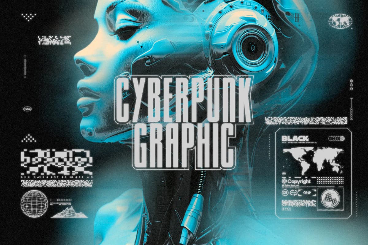 CYBERPUNK VECTOR GRAPHIC 86 ELEMENTS