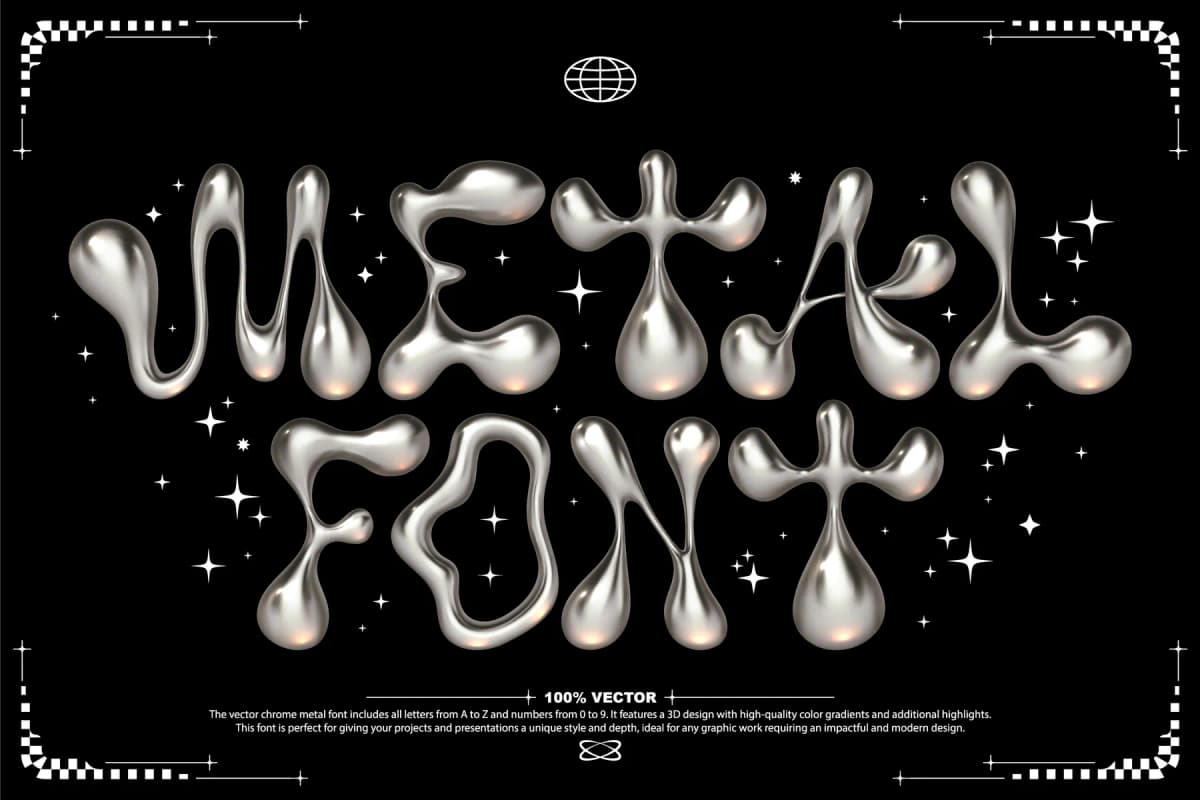 Liquid CHROME metal Y2K font