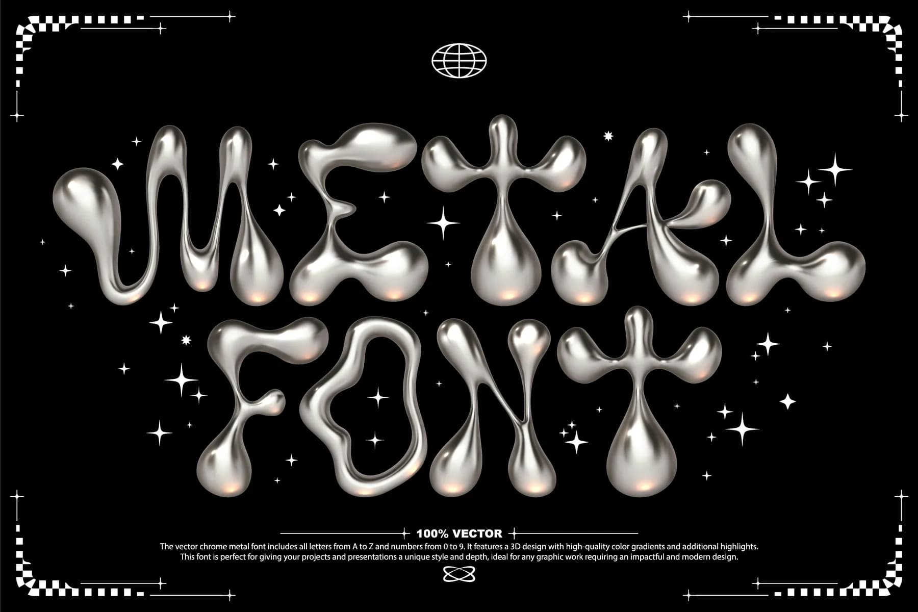 Liquid CHROME metal Y2K font