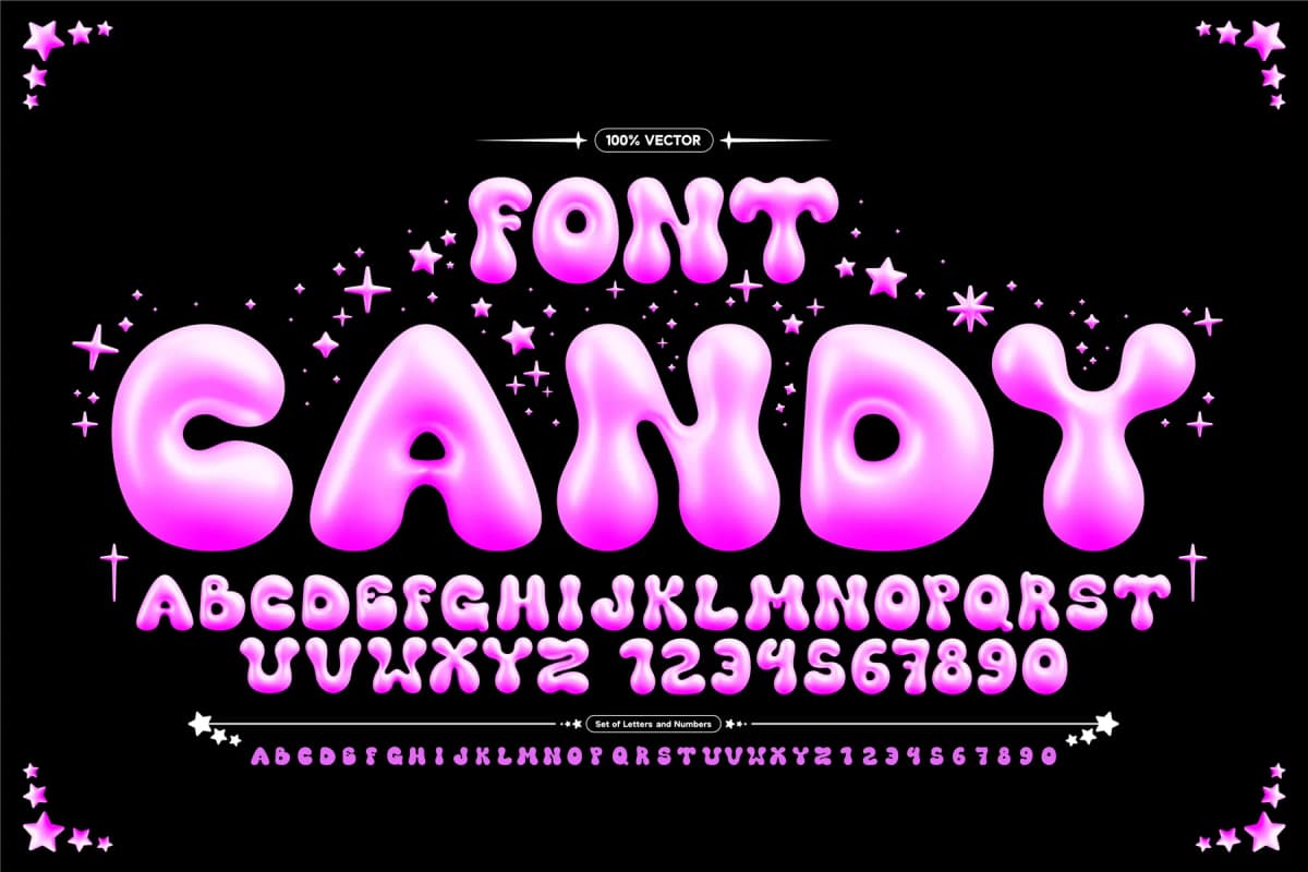 CANDY 3D BUBBLE FONT VECTOR