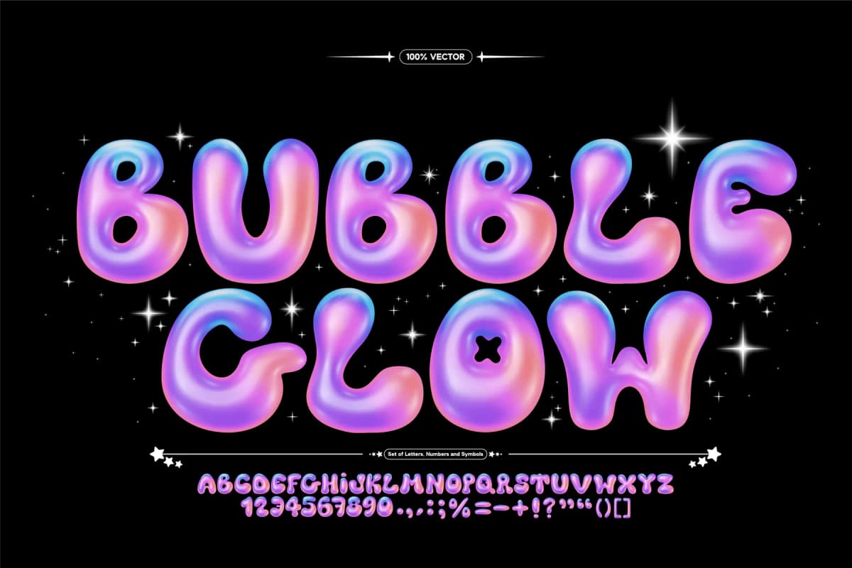 GRADIENT 3D BUBBLE FONT VECTOR