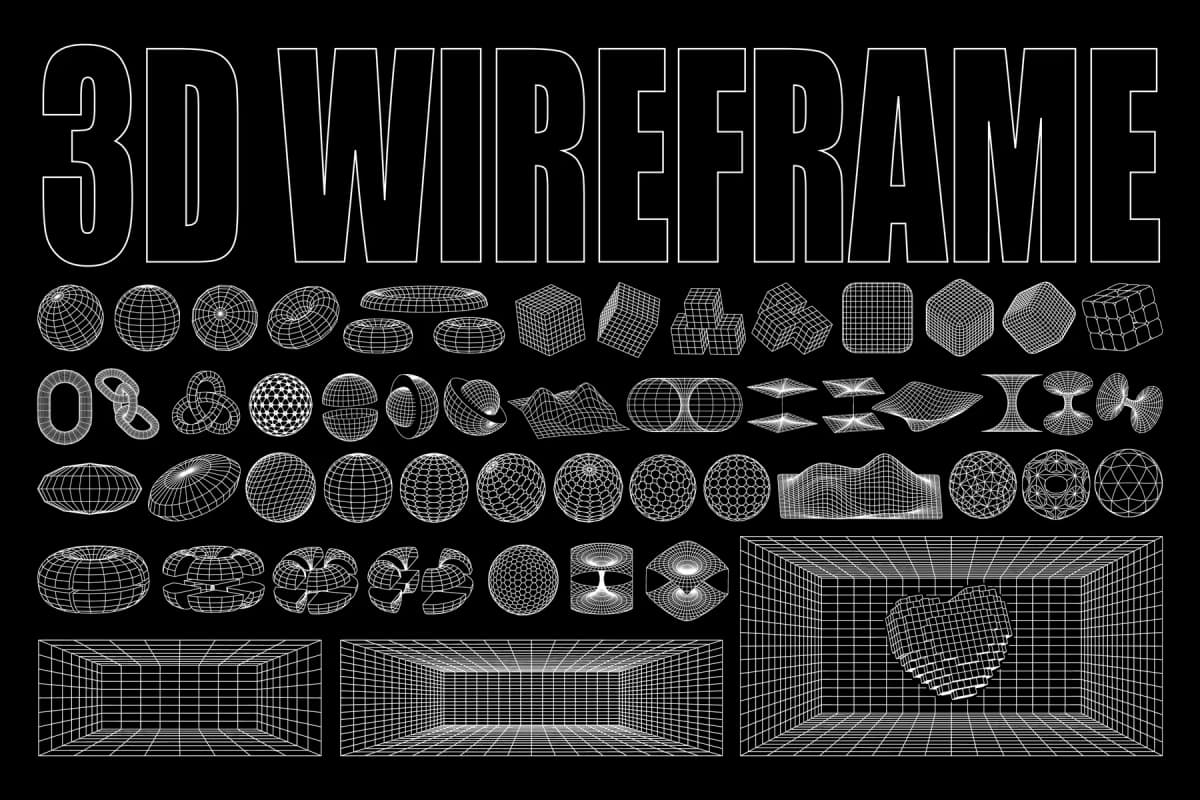 3D WIREFRAME SHAPE VECTOR SET