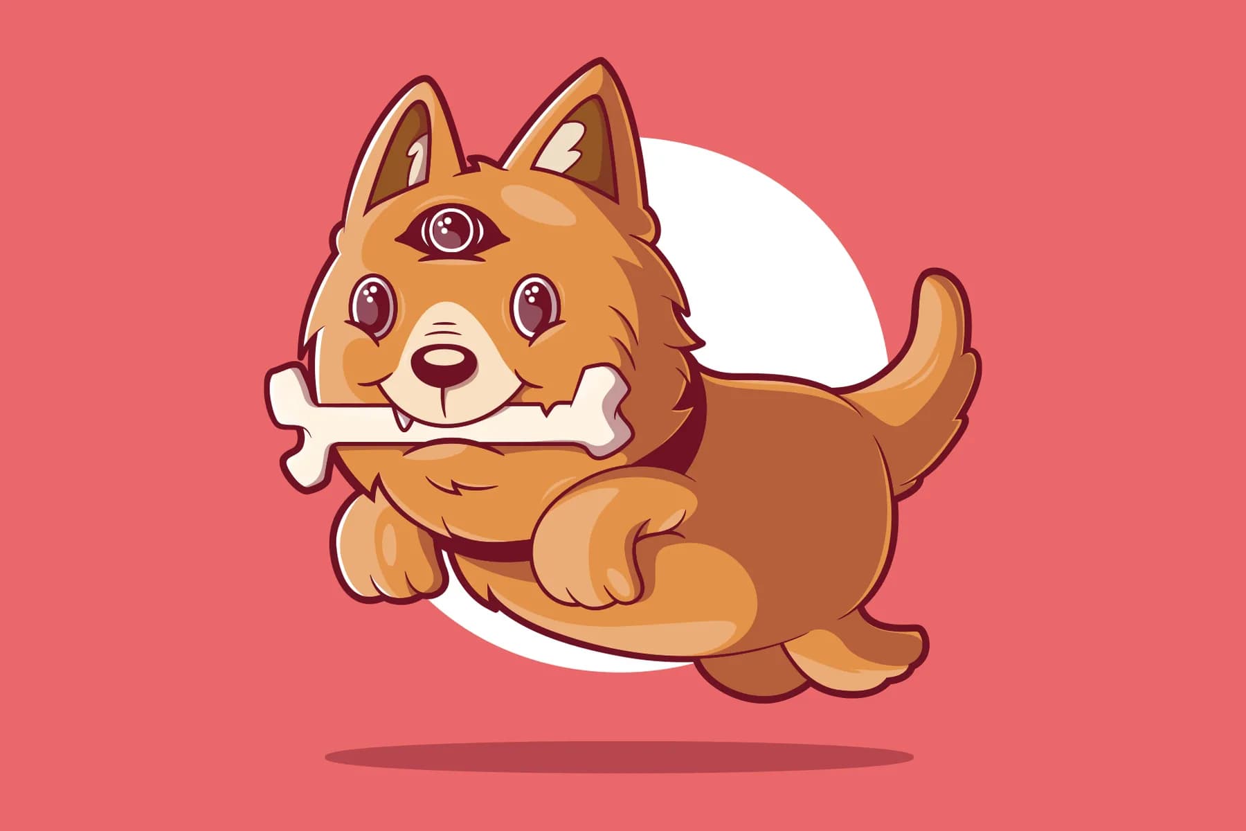 Three-Eyed Cool Dog Jumping with Bone in Mouth 