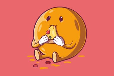 Emoji Character Eating Pizza Slice vector illustration.