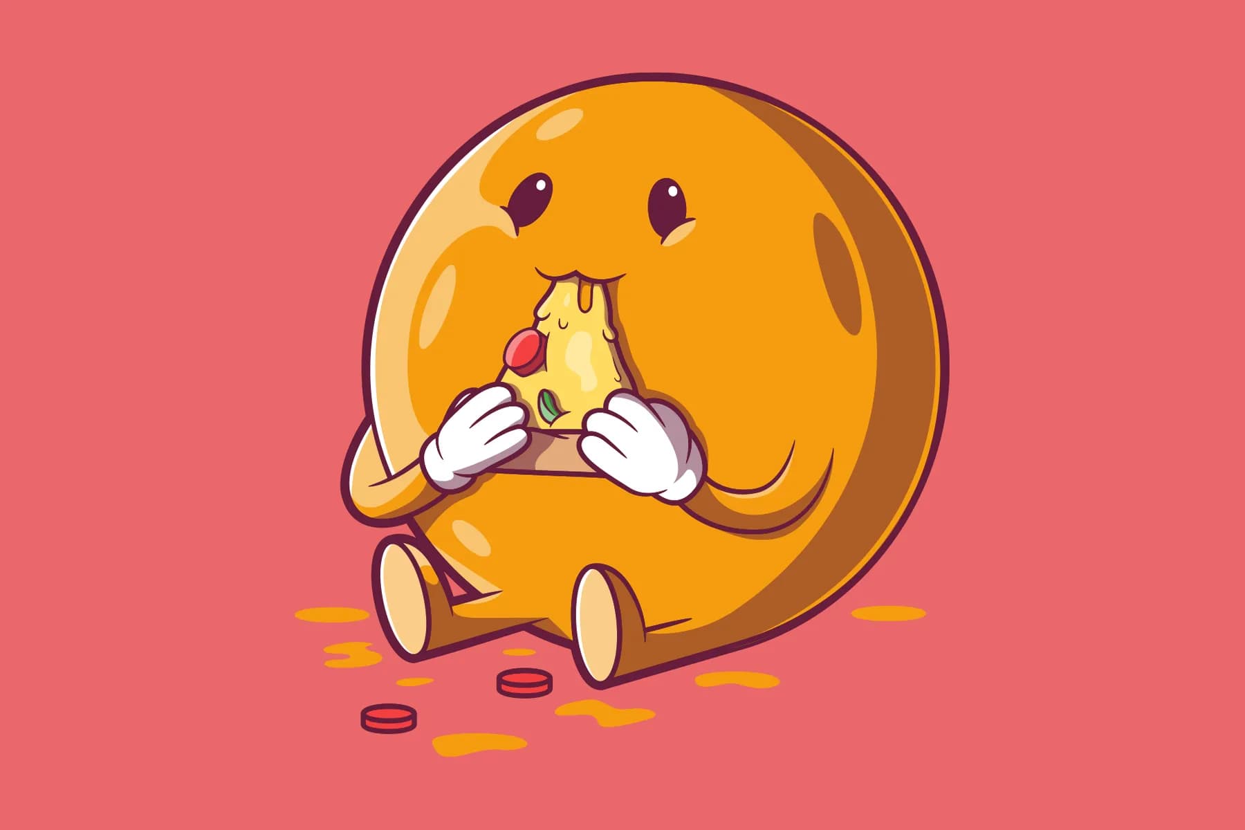 Emoji Character Eating Pizza Slice vector illustration.