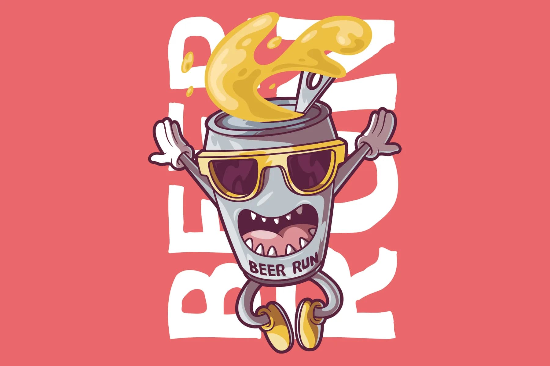 Beer Can Character with sunglasses Running.