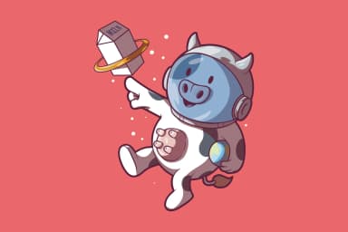 Cute Cow Character in Space on the Milky Way vector illustration. 