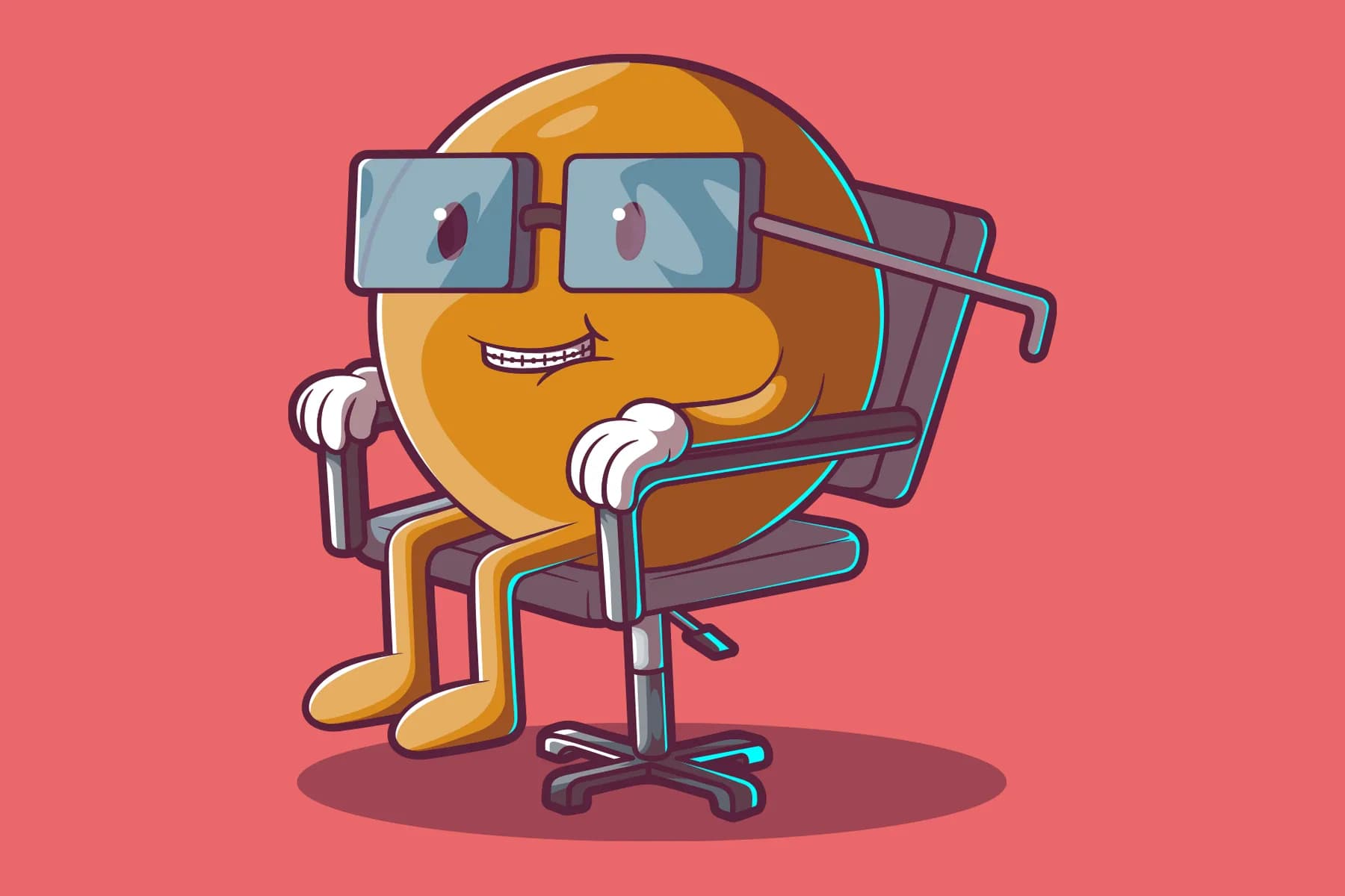 Smiling Emoji Sitting on Desk Chair.