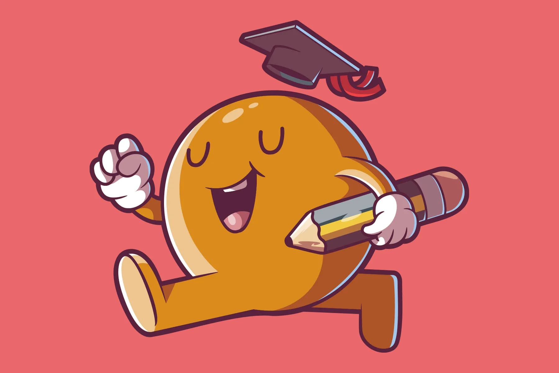 Emoji Character with a Graduation Hat with a big pencil.