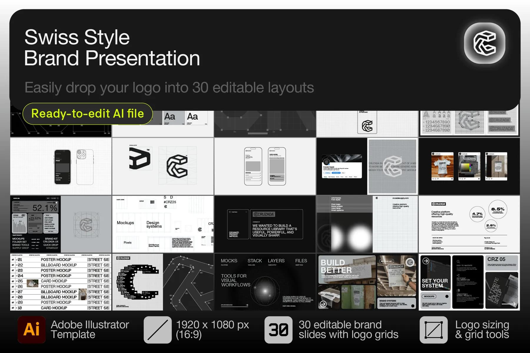Swiss Style Brand Guidelines Presentation – 30 Illustrator Grids Graphics
