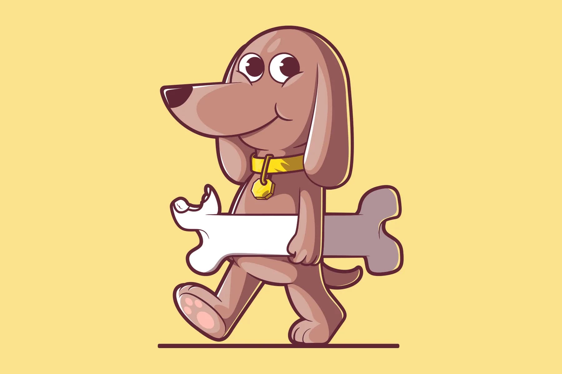 Cute Dog Character Holding Big Bone vector illustration.