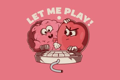 Brain and Heart Characters Playing with a Keyboard vector illustration.